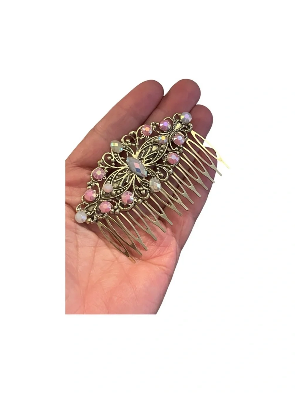Gold-Tone Pink Crystal Decorative Hair Comb FINAL PRiCE DROP